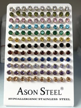 ASONSTEEL Cubic Zirconia Smykker Engros 60 Par/mange Blandede Stilarter Sølv Farve Stud Øreringe til Kvinder Allergivenlige Øreringe