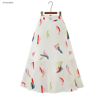 Boheme-Stil, Strand Chiffon Nederdel Kvinde Sommeren 2021 Casual Elastisk Talje Print Damer A-Sengetøj Nederdele Femme Saia Midi