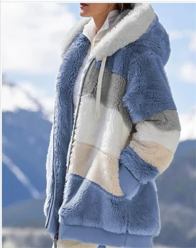 Zoulv Damer Tøj Hætte Lynlås Damer Frakke Lam Pels 2020 Kvinders vinterfrakke koreansk Mode Afslappet Syning Plaid