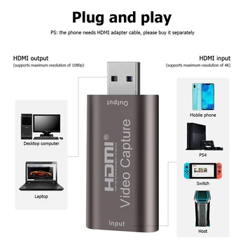 USB 3.0-HDMI Video Capture Card Game Optagelse Max 4K 1080P USB-Audio-Video til Computer, Videokamera, Kamera Live Streaming