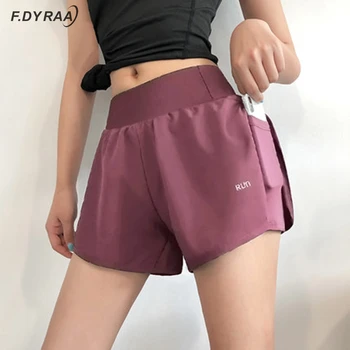F. DYRAA Kvinder 2 I 1 Kører Shorts Elastisk Talje, Lomme Stramme Yoga Kort Kvinde Sports Kort Pink Fitness Fitness Shorts Sportstøj