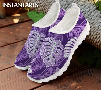 INSTANTARTS Breathble Kvinder Sko Lejligheder Sneakers Lilla Monstera Tribal Hawaii Designer Mesh Damer Fodtøj Shoes de Mujer