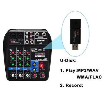 A4 48V Phantom Power Mono 1 2 Stereo USB-Play USB Optage Computer Afspilning Edb-Registrering Mini Bluetooth Audio Mixer
