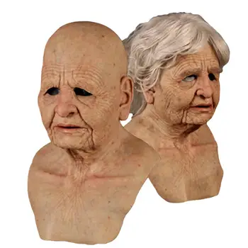 Gamle Mand Latex Maske Realistisk Skaldet Rynket Kvindelige Halloween Masker Maskerade Prop Cosplay Halloween Party Mask Skræmmende Hovedbeklædning