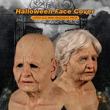 Gamle Mand Latex Maske Realistisk Skaldet Rynket Kvindelige Halloween Masker Maskerade Prop Cosplay Halloween Party Mask Skræmmende Hovedbeklædning