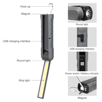 SANYI Magnetiske Bærbare Lanterne USB-Genopladeligt Indbygget Batteri Lommelygte Torch LED COB 4-Tilstand Arbejder Camping Lys