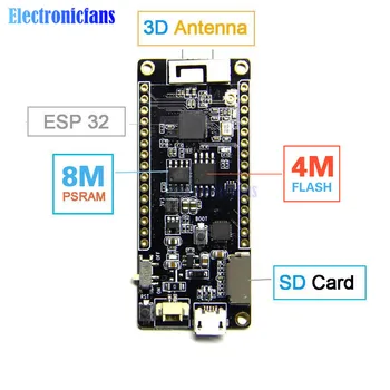 T8 WiFi Bluetooth ESP32 WROVER 4 mb FLASH-Modul 8MB PSRAM Elektroniske Bord Modul Støtte TF Kort, 3D-Antenne til Arduino