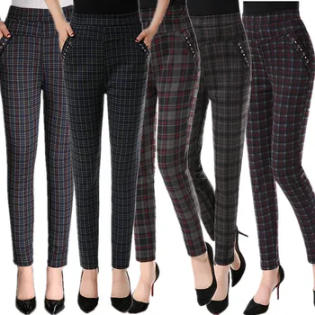 2020 Unge tøj til kvinder bukser Efteråret Høj talje bukser NYE gitter Strække Små fødder bukser i Høj kvalitet factory Outlet 57