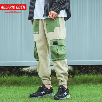 Mode Multi Lommer Patchwork Mænd Cargo Bukser Casual Streetwear Sweatpants Hip Hop Harajuku Joggere Mandlige Bukser