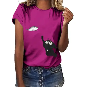 Hillbilly Camisetas Verano Mujer 2019 Kat At Fange Fisk I Dejlige Kvinder Bomuld T-Shirts Harajuku Bomuld Grafiske Tees Chemise Femme