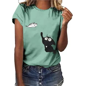 Hillbilly Camisetas Verano Mujer 2019 Kat At Fange Fisk I Dejlige Kvinder Bomuld T-Shirts Harajuku Bomuld Grafiske Tees Chemise Femme