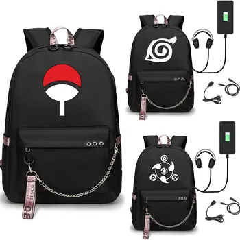 Tegnefilm Naruto USB-Port Rygsæk skoletasker Travel Book Drenge Piger Tasker Bærbar Hovedtelefon USB-Port Mochilas