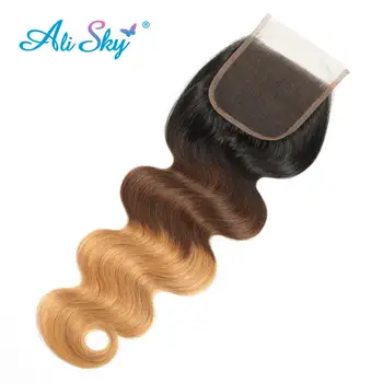Ali Himlen Ombre Hair 3 Bundter Med Lukning 8-26 1B/4/27 Brasilianske Krop Bølge Bundter Med Lukning Gratis Del Remy Human Hair Weave