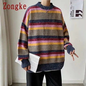 Zongke Stribet Vintage Sweater Mænd Tøj 2021 Mode Harajuku Pullover Sweater Mænd Sweater Vinter Tøj, Mænd, M-2XL