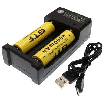 2 stk 18650 Batteri 3,7 V 9900 mAh Genopladeligt Batteri Li Li-ion Batteri Oplader LED lommelygte + Oplader 1 stk
