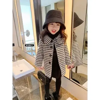 Koreansk Stil 2020 Efteråret Nye Baby Pige Søde Uldne Frakke Børn Piger Langærmet Ternet Jakker Barn Kids Outwear Pels 2-9 År