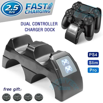 PS4 Pro Slanke Dobbelt Trådløse Controller Oplader&Joystick, Gamepad Hurtig Opladning Dock Stand til Sony PlayStation PS 4 DualShock 4
