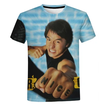2021 Sommeren Nye Stil Kung Fu filmstjerne Jackie Chan Unisex 3D-Print Mønster Afslappet Rund Hals kortærmet T-shirt 2XS-5XL