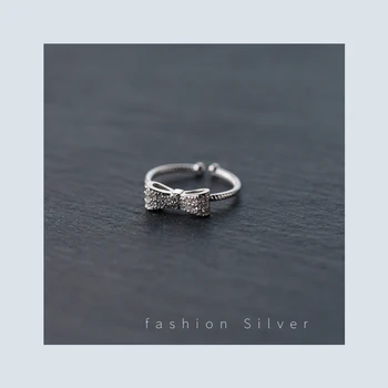 Modian Klassiske Blændende Zircon Retro Sløjfeknude Ægte Sterling Sølv 925 Ring for Kvinder Fashion Gratis Størrelsen Enkel Ring Fine Smykker