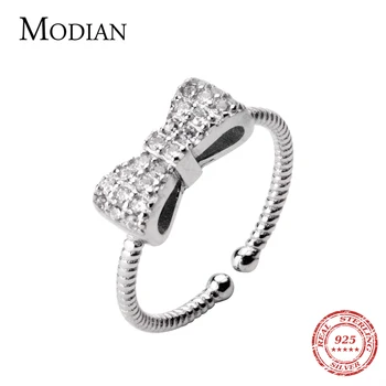 Modian Klassiske Blændende Zircon Retro Sløjfeknude Ægte Sterling Sølv 925 Ring for Kvinder Fashion Gratis Størrelsen Enkel Ring Fine Smykker