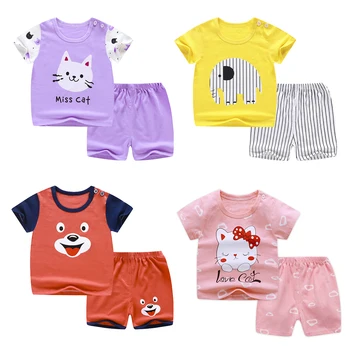 2021 Sommeren 1-6 År Gamle Baby Tøj Sæt Korte Ærmer Bomuld Tøj Tegnefilm Dyr Pyjamas Pijamas Sæt Nattøj Sæt Tøj