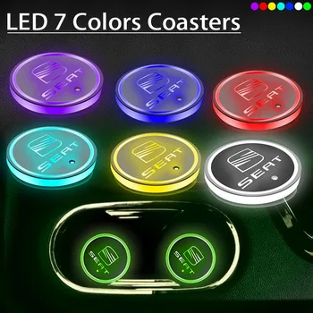 Bilen USB-Afgift 7 Farve Coaster LED Lys Kop Anti-slip Pad SEAT Ibiza Leon Alhambra Niva Kalina Priora Granta Tilbehør