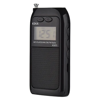 K605 Mini Pocket Radio STEREO FM-AM SW MW Digital Tuning Radio Modtager MP3-Afspiller med Genopladelige batterier Bærbare Radio