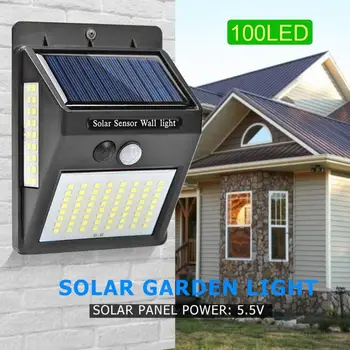 100 LED Solar Light Udendørs Sol Lampe PIR bevægelsesføler væglampe er Vandtæt Soldrevne Sollys i Haven Dekoration