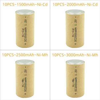 10stk SC Subc 1,2 V Ni-mh Ni-cd-1.5 Ah/2.0 Ah/2.5 Ah/3.0 Ah Genopladelige Batteri Celle Ni-CD, Ni-Mh Batteri til Boremaskine, Skruetrækker
