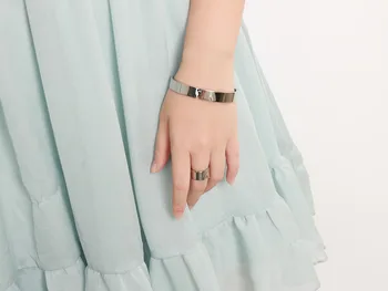 Trendy V-Form, Sølvfarvet Armbånd & Ringe Sæt til Kvinder bryllupsgave af Høj Kvalitet Rustfrit Stål Ringe, Armbånd Sæt
