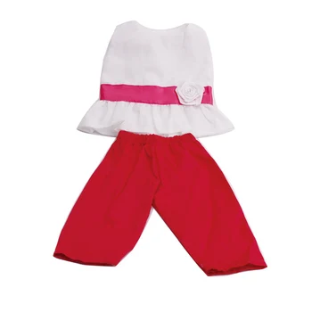 18 tommer Piger dukke tøj Enkel hvid ærmeløs top + røde bukser Amerikanske new født kjole passer 43 cm baby tilbehør c208