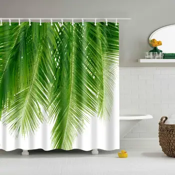 Sommeren Tropiske Palme Blade Plante Polyester Badeforhæng Badeværelse Indretning