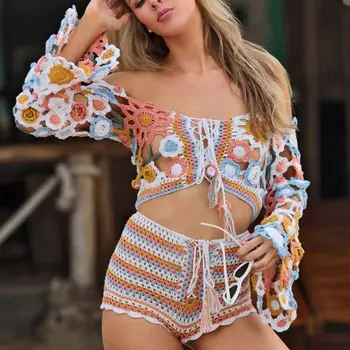 2020 Sexede Kvinder Mode Afslappet Beach Party Badning Hånd-vævet Stribet Badeshorts Kostume Kvinder