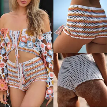 2020 Sexede Kvinder Mode Afslappet Beach Party Badning Hånd-vævet Stribet Badeshorts Kostume Kvinder