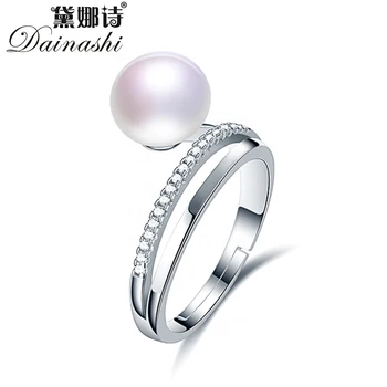 Dainashi Høj Kvalitet 925 Sterling Sølv Krystal Zircon Justerbar Ring, Ægte Ferskvands Kulturperler Perle Ring for Kvinder