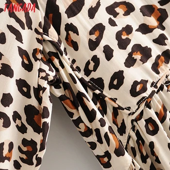 Tangada 2020 fashion kvinder leopard print viscose kjole elegant bue langærmet dame casual midi kjole 3P21
