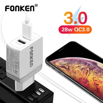FONKEN Hurtig Opladning 3.0 2 Port 28W QC3.0 Dual USB Oplader til Bærbare Travel Adapter, for Xiaomi Samsung Mobiltelefon-Oplader
