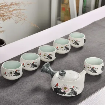 7Pcs Søde Broderede Fugl Te Sæt Kreative Kung Ku Tepotte Kop Sæt Japansk Stil Tyk Keramik Teaware Som Gaver
