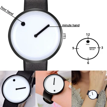 Fashion Style Læder Armbåndsur Kvinder Mænd Kreative Sort Hvid Dot Design Line Simpel Ansigt Kvarts Ur Uret Reloj Mujer30