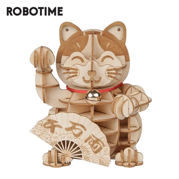 Robotime Lucky Cat Model 3D-Træ-Puslespil GamesToys For Børn Piger Fødselsdag Gave