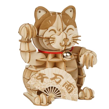 Robotime Lucky Cat Model 3D-Træ-Puslespil GamesToys For Børn Piger Fødselsdag Gave