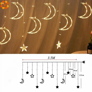 1 sæt 3 Stilarter Ramadan Stjerne&Måne AC 220V LED-Krans Gardin String Lys EID Mubarak Dekoration Bryllup Fødselsdag Part Forsyninger