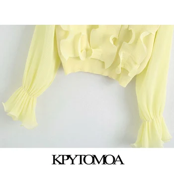 KPYTOMOA Kvinder 2020 Mode Med Pjusket Patchwork Strikket Sweater Vintage O-Hals Lange Ærmer Kvindelige Pullovere Smarte Toppe