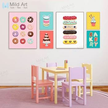 Farve Kawaii Kager, Søde Fødevarer Lagkage Plakater Udskriver Grils Kids Room Wall Art Billeder Café Køkken Home Decor Lærred Malerier