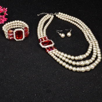 UDDEIN Nigerianske Bryllup Indiske Smykker Armbånd, Halskæde, Øreringe Sæt Simuleret Pearl erklæring chokers Afrikanske Perler Smykke Sæt