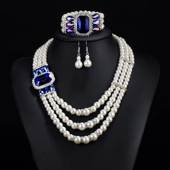 UDDEIN Nigerianske Bryllup Indiske Smykker Armbånd, Halskæde, Øreringe Sæt Simuleret Pearl erklæring chokers Afrikanske Perler Smykke Sæt