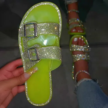 Kvinder, Tøfler Rhinestone Strand Flip Flop Lyse Diamond Flad Bund Udendørs Plus Size Sandaler 2020 Nye Mode Fladskærms Tøfler