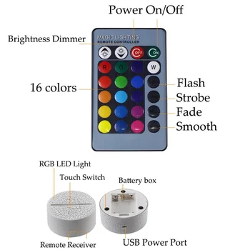 RGB 16colors 3D-Dinosaur-LED-Lampe Touch Kontrol Nat Lys med Fjernbetjening til Soveværelse Bruser Indretning Ferie Gaver Xmas Præsenterer