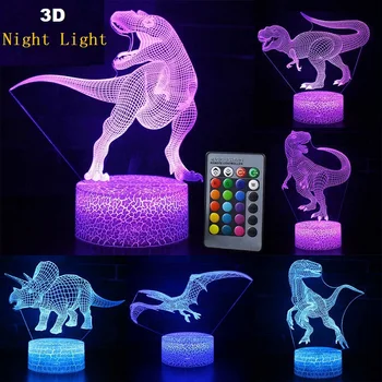 RGB 16colors 3D-Dinosaur-LED-Lampe Touch Kontrol Nat Lys med Fjernbetjening til Soveværelse Bruser Indretning Ferie Gaver Xmas Præsenterer