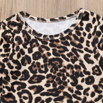 2stk Efteråret Tøj Til Piger 2018 Toddler Baby Pige langærmet Leopard Printet Toppe Shirt+Revet Hul Denim Bukser Kids Tøj